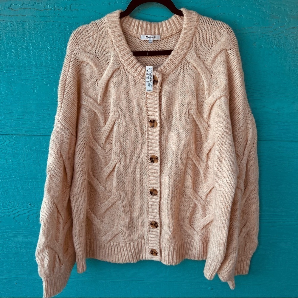 MADEWELL PLUS AVIVA CABLE KNIT NEUTRAL CARDIGAN BALLOON SLEEVES SIZE 2X NWT